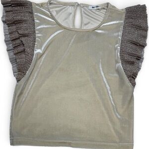 Day + Moon Shimmer Ruffle Sleeve Top Champagne Gold Size S